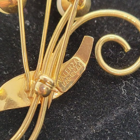 Vintage Valenza 1/20-12k Gold Filled Cultured Pearls Brooch Pin Flower Leaf - Picture 6 of 6